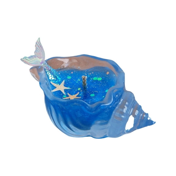 Handmade Fish Tail Conch Wax Candle, Coastal Decor Scented Diffuser, Blue-Green Jelly Wax Home Accent, 5-6 Hour Burn Time