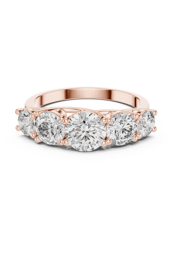 Handmade Five Stone Moissanite Trellis Ring - Sparkling Round Cut Diamond Simulant - 18k Yellow Gold over Silver - Elegant Shared Prong Promise Ring
