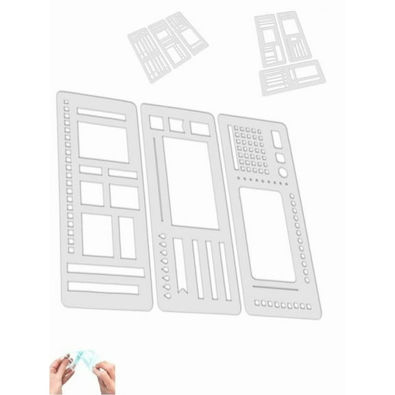 Handmade Flexible Record Template, 3-Pack Stencils Drafting Tools, Reusable Templates Planner Stencils for Journaling Checklists Boxes Lines & Daily Planning