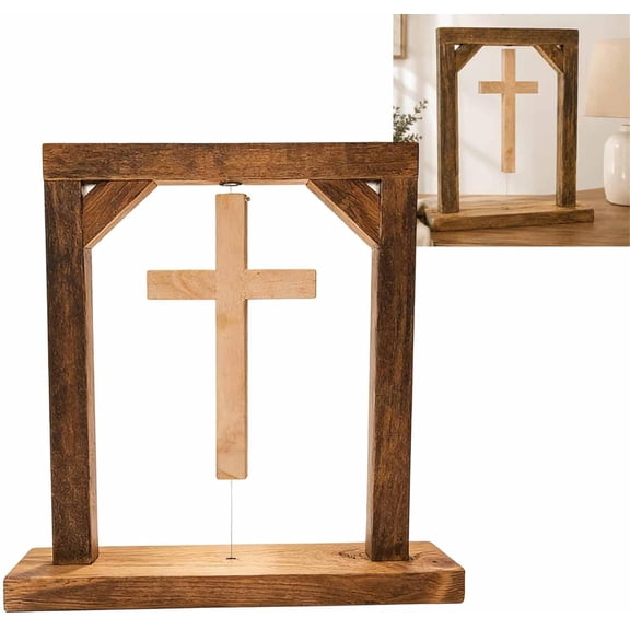 Handmade Floating Wooden Cross Tabletop Decor Religious Rustic Home Altar Mantel Shelf Desk Gift Inspirational Centerpiece