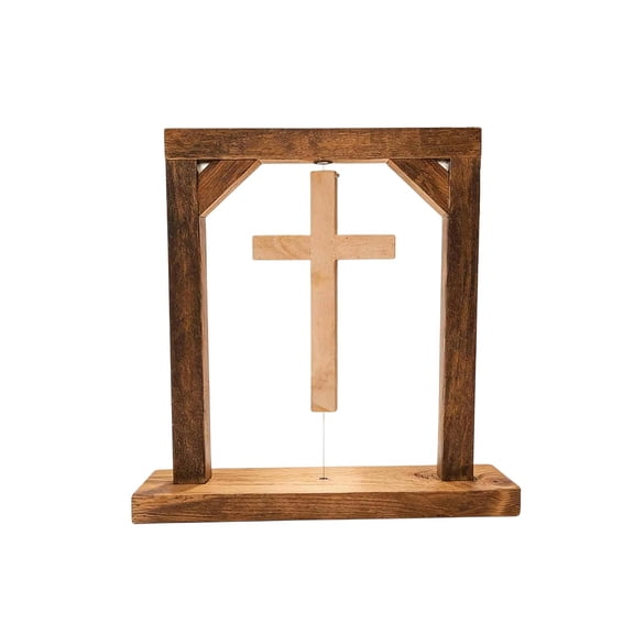 Handmade Floating Wooden Cross Tabletop Decor Two-Tone Poplar Wood Religious Home Display 1 Count