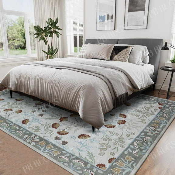 Handmade Floral Area Rug, Wool, Traditional Oriental Design, Black, Red, Blue