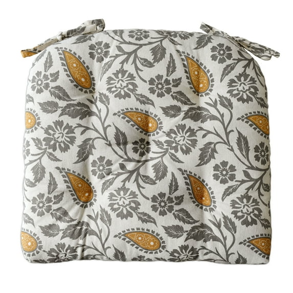 Handmade Floral Cotton Dinning Chair Seat Cushions Pads 16x16 - 3 Thick With Ties (Set of 2) Mustard