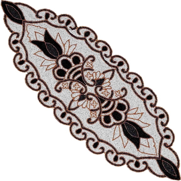 Glass Beaded Table Runner - Elegant Handmade Dining Table Décor for Special Occasions (Black Ivory)