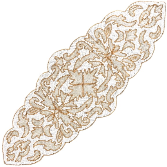 Glass Beaded Handmade Table Runner - Stylish Centerpiece for Parties and Weddings (Gold White)