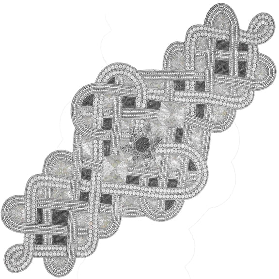 Handmade Floral Decorative Glass Beaded Table Runner for Table Decor - Grey & Silver (36x13in)