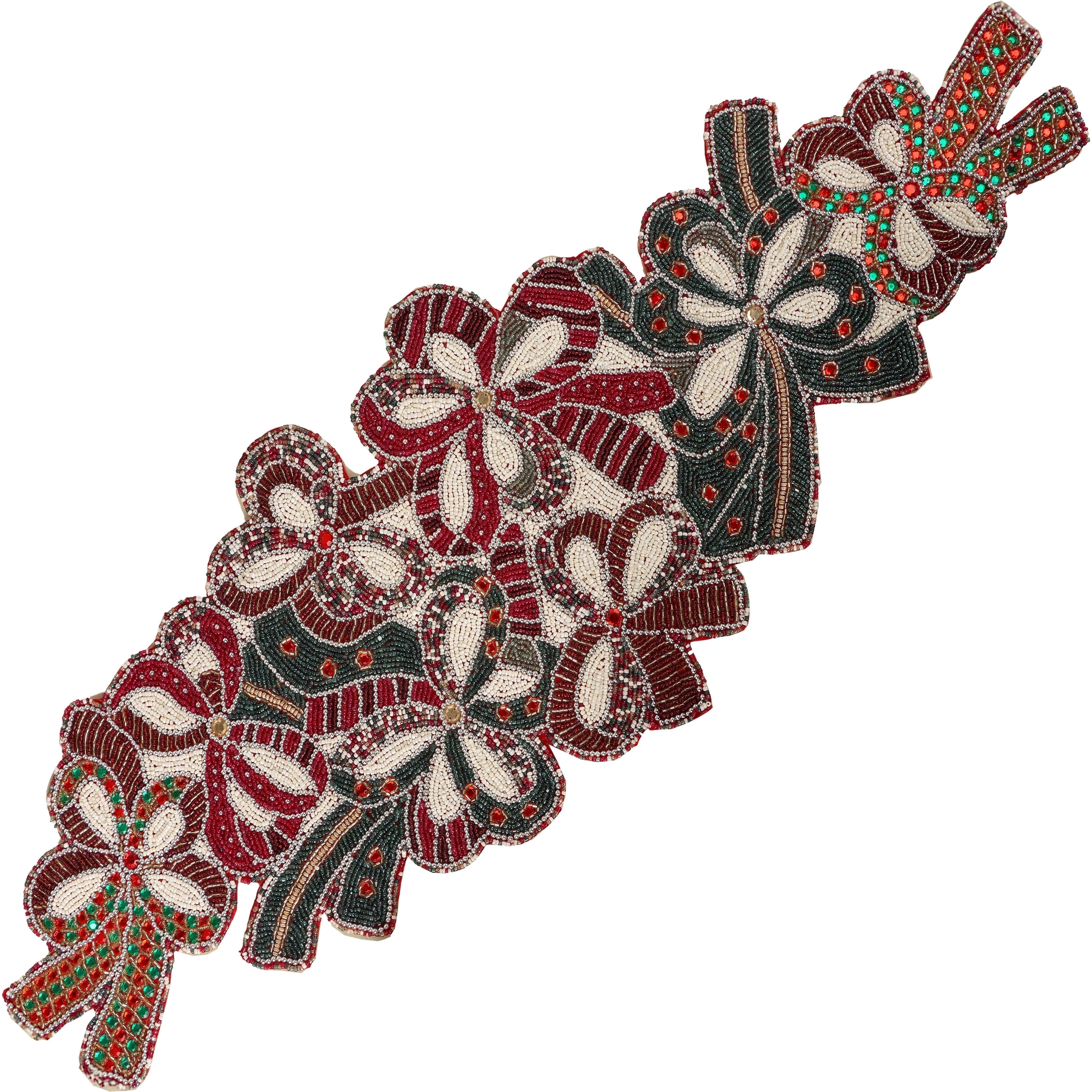Handmade Glass Beaded Table Runner - Classic Decorative Accent for Everyday Dining (Maroon Green)