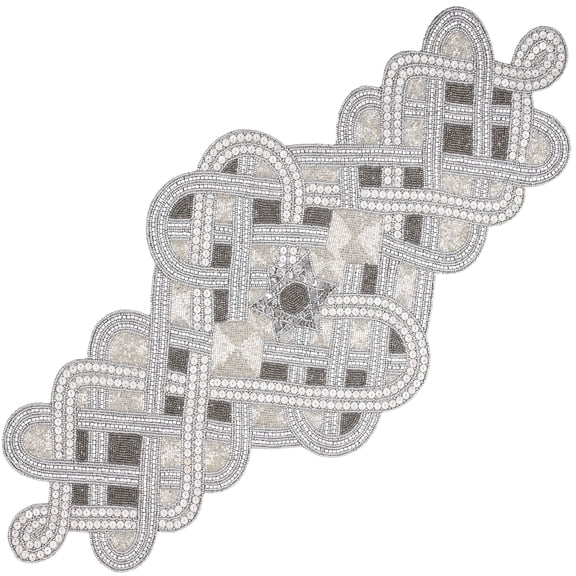 Handcrafted Glass Beaded Table Runner - Elegant Decorative Dining Table Décor (Grey Silver)