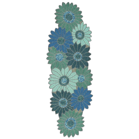 Handcrafted Glass Beaded Table Runner - Durable Decorative Runner for Holiday Dining (Blue)