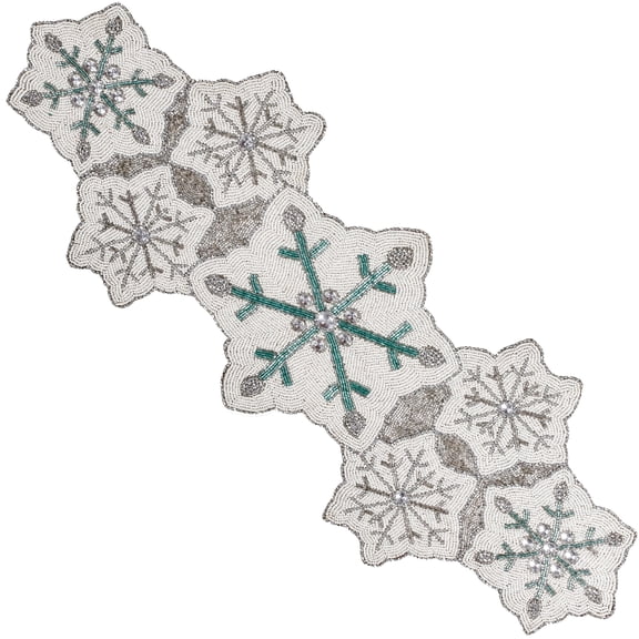 Handcrafted Glass Beaded Table Runner - Elegant Decorative Dining Table Décor (White)