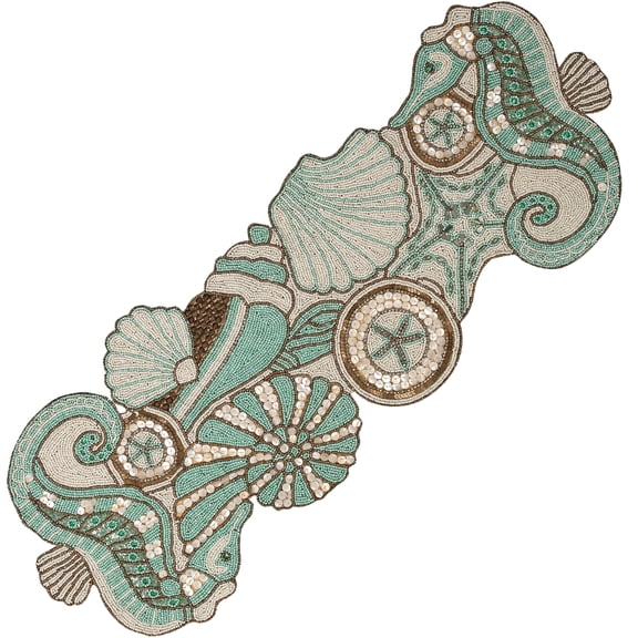 Glass Beaded Table Runner - Elegant Handmade Dining Table Décor for Special Occasions (Green Brown)