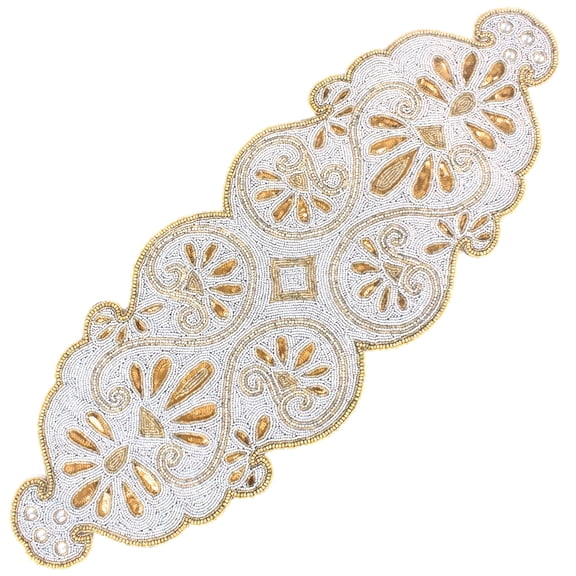 Glass Beaded Table Runner - Elegant Handmade Dining Table Décor for Special Occasions (Gold Silver)