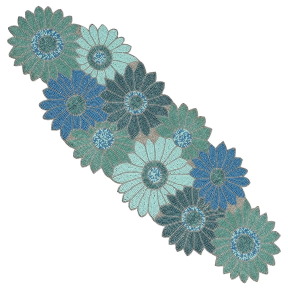 Handcrafted Table Runner with Glass Beads - Durable Decorative Runner for Holiday Dining (Blue)