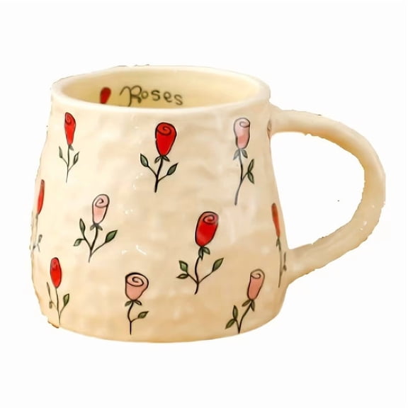 Handmade Floral Insulated Ceramic Mug 11.83oz Double Wall Coffee Tea Cup for Everyday Use, Dishwasher Safe Eco-Friendly Drinkware