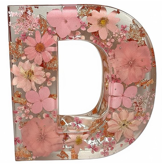 Handmade Floral Resin Letter Lamp, 6 Inch Pressed Flower Night Light with LED