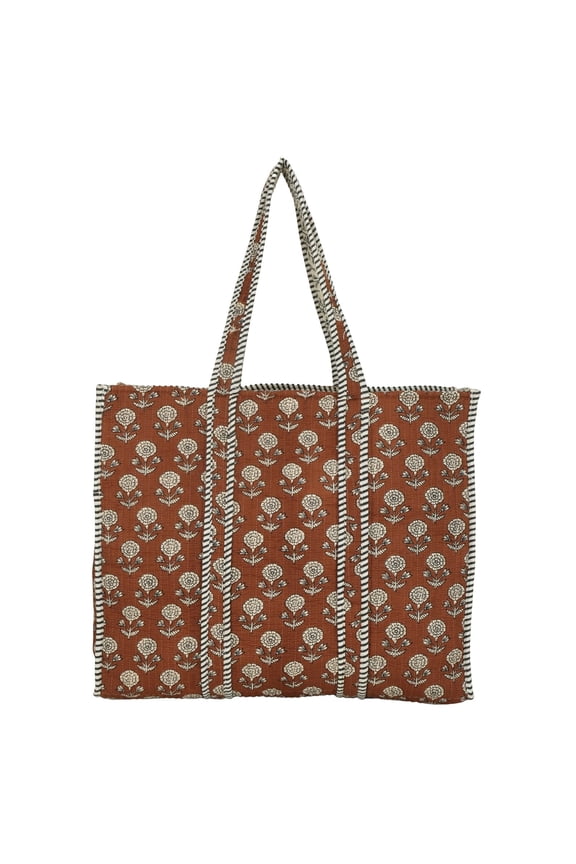 Handmade Floral printed Quilted Cotton Tote Bag: Floral Boho Shopper
