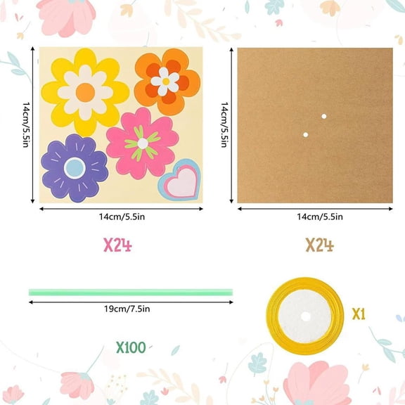 Handmade Flower Greeting Card DIY Kit for Mothers Day and Teachers Gift Creative 3D Floral Bouquet Craft Set Including Pre-Cut Paper Shapes with Ribbon for Thank You Messages