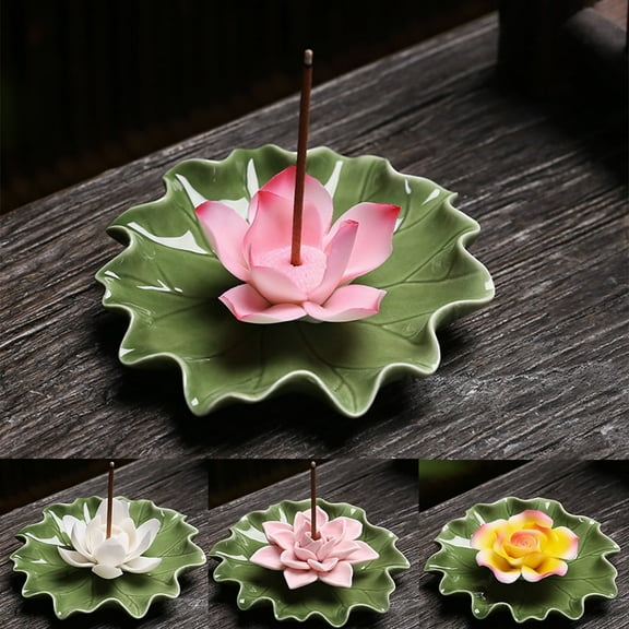 Handmade Flower Incense Holder Ceramic Lotus Incense Stick Burners Plate Ash Catcher Tray or Yoga Studio Living Room Home Decoration
