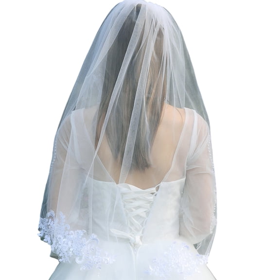 Handmade Flower Pattern Veil Lace Wedding Veil Double Layers Bride Accessory for Weddings Parties Cosplay Event