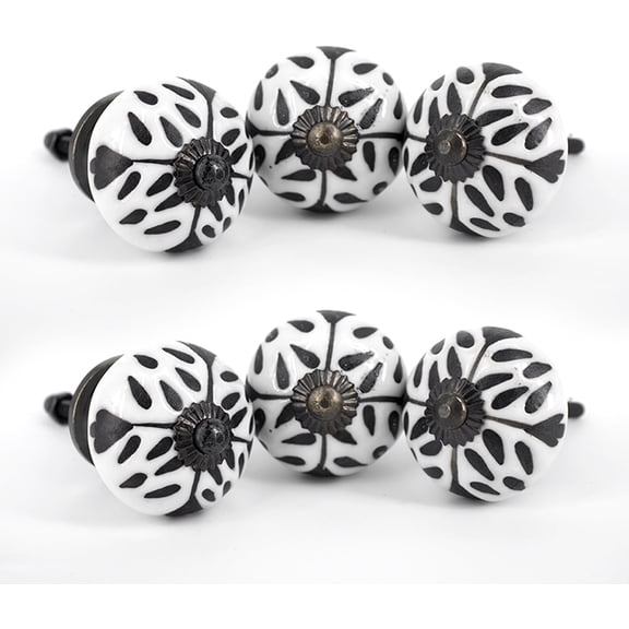 Handmade Flower White Ceramic Stone Cabinet Knobs, Vintage Decorative Drawer Pulls for Trendy Cabinets, Modern Dressers & Cupboards, Knobs for Kitchen & Furniture - Set of 6