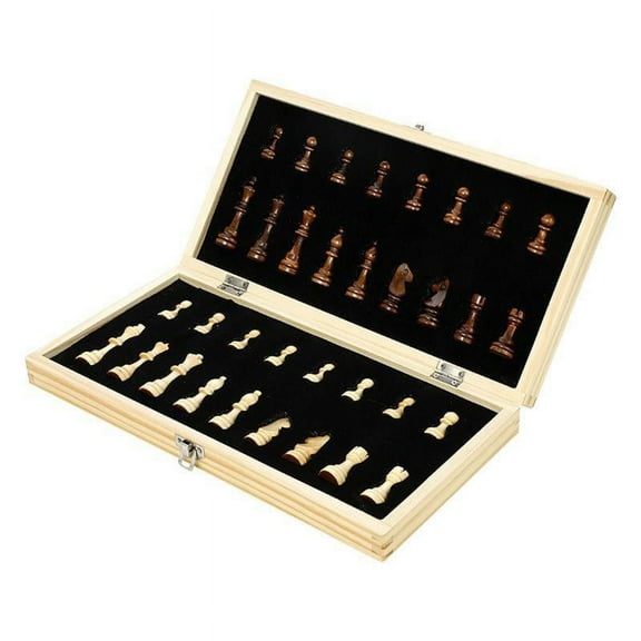 Handmade Folding Wooden Chess Board Set with Extra 2 Queens, 29x29cm, Individual Slot in the Storage Box and Are Not Easy