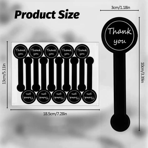 Thankyou Food Baking Label Stickers, 300pcs Long Black Bakery Sealing Labels, Tamper-Proof Stickers for Lollipop, Candy, Bread, Retail Package Self-Adhesive, Water & Oil Resistant