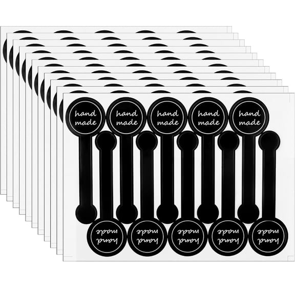 Handmade Food Baking Label Stickers, 300pcs Long Black Bakery Sealing Labels, Tamper-Proof Stickers for Lollipop, Candy, Bread, Retail Package – Self-Adhesive, Water & Oil Resistant