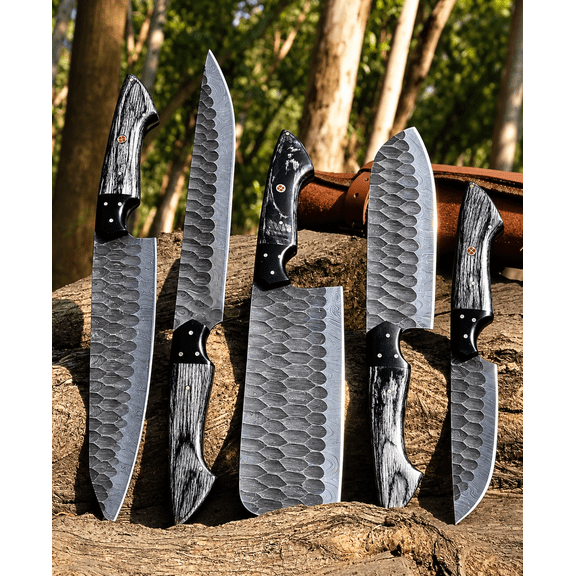 Handmade Forged Damascus steel chef knives Kitchen knife set