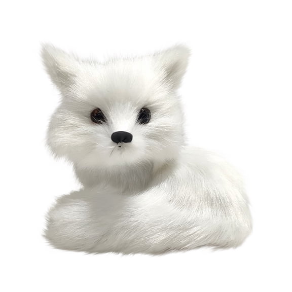 Handmade Fox Figurine, Fuzzy White Design Crafted With Realistic Details, For Home Decor Office Shelf Accent Creative Gift Giving