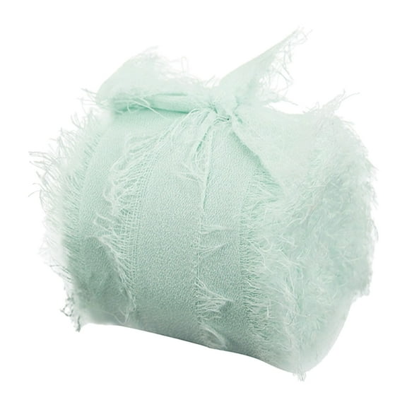 Handmade Fringe Chiffon Ribbon, 3.8Cm Rustic Wrapping Ribbon for Wedding Bouquet Invitations, Diy Craft Decor Light Green