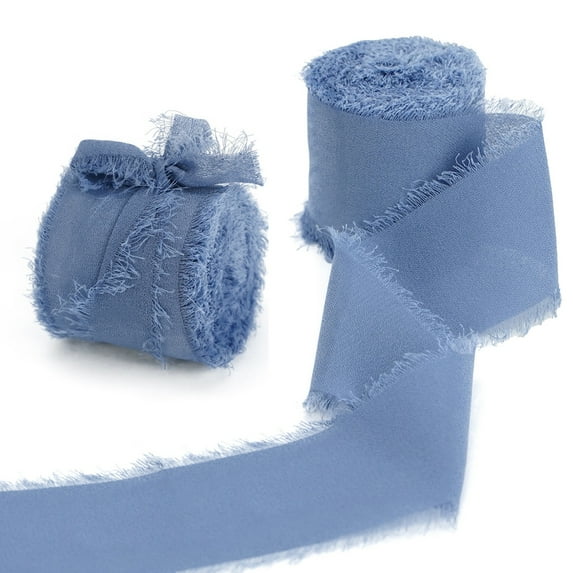 Handmade Fringe Chiffon Silk Ribbon 1.5" x 5Yd,Perfect for Wedding Invitations Bridal Bouquets Gifts Wrapping DIY Craft