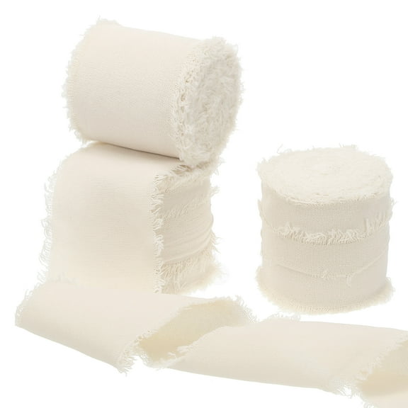 Handmade Fringe Cotton Ribbon Cotton Frayed Fringe Fabric Ribbons for Crafts Flower Bouquet Gift Wrapping Cream
