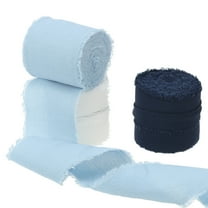 Handmade Fringe Cotton Ribbon Cotton Frayed Fringe Fabric Ribbons for Crafts Flower Bouquet Gift Wrapping Dark Blue/Light Blue/White