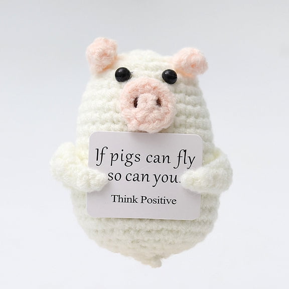 Handmade Funny Positive Pig Cute Crochet Pig Decor with Positive Affirmations Cards for Cheer Up Novelty Gifts
