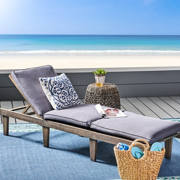 Handmade Garden Chair With Dark Grey Cushion - Unique Furniture Water Wooden Chaise Lounge Ideal For Lawn