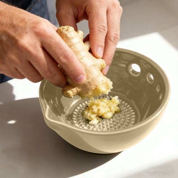 Handmade Garlic Grater & Herb Bowl, 5IN, garlic grater plate, Multi-functional Kitchen Tools, for Ginger, Garlic, Cheese & Herbs, Efficient Leaf Stripper,Cooking Lover