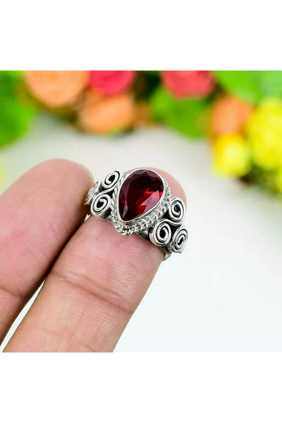 Handmade Garnet Ring – 925 Sterling Silver, Pear -Shaped Stone, Nickel-Free, All Sizes Available – PRITY JEWELLERS