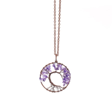 Amy and Annette Handmade Genuine Amethyst Chakra Tree of Life Pendant Necklace