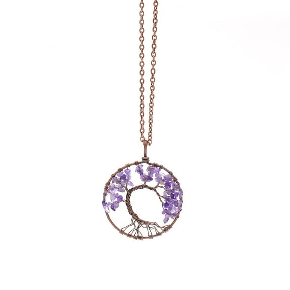 Amy and Annette  Handmade Genuine Amethyst Chakra Tree of Life Pendant Necklace