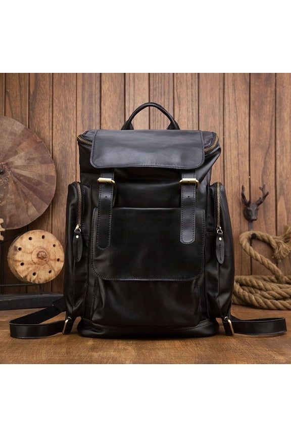 Handmade Genuine Leather British Style Large Capacity Men's Backpack Retro,Black