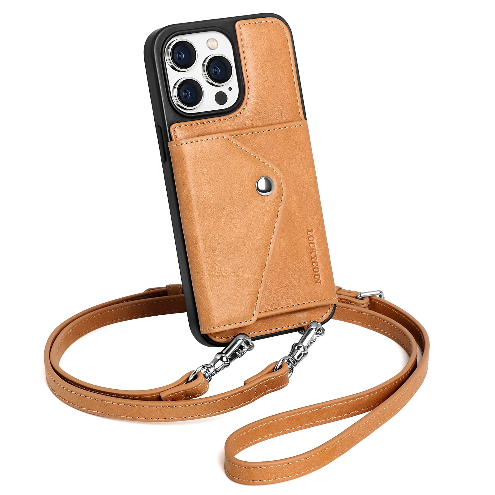 Handmade Genuine Leather Crossbody Wallet Phone Case for Apple iPhone 14 Pro Max 6.7-Inch,with Strap and Flip Wallet Card Holder,Shockproof Durable Scratch Protective