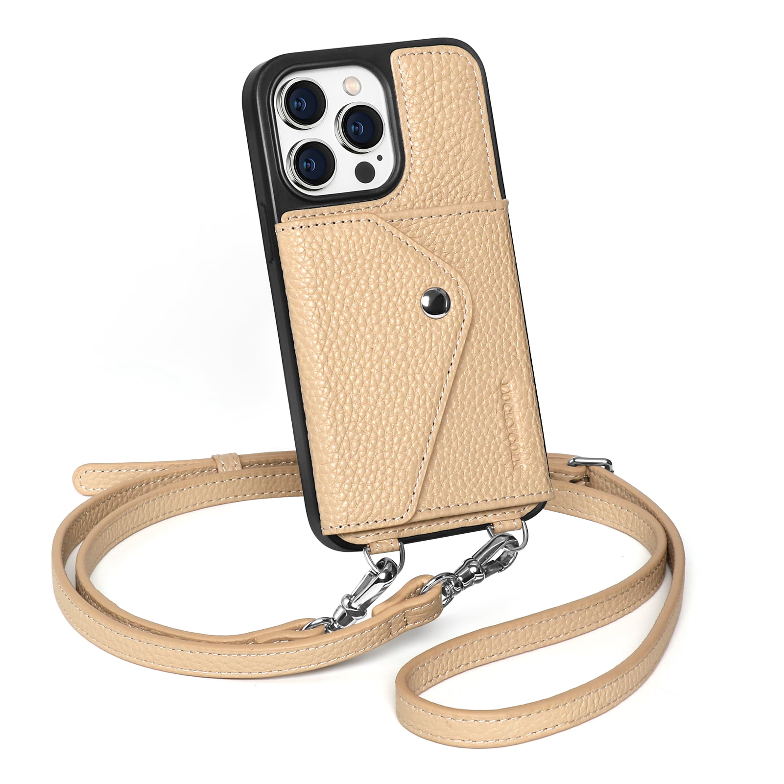 Handmade Genuine Leather Crossbody Wallet Phone Case for Apple iPhone 15 Pro 6.1-Inch,with Strap and Flip Wallet Card Holder,Shockproof Durable Scratch Protective