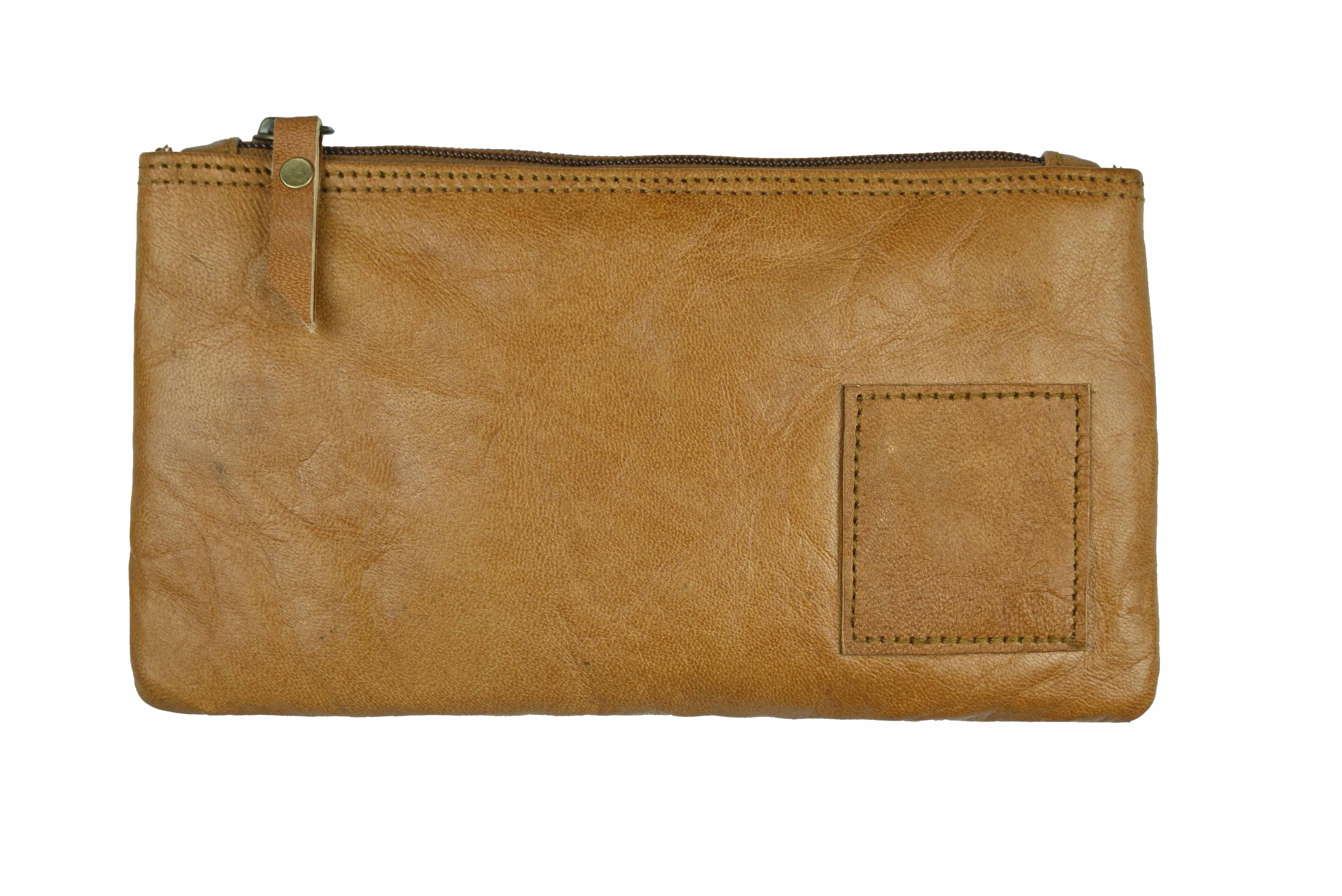 AGWANI HANDICRAFT Multipurpose Zipper Leather Cosmetic Pouch Makeup Bag with Vintage, Brown, 1 Piece