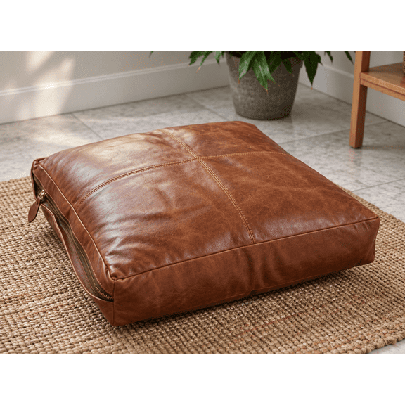 Handmade Genuine Leather Sofa Cushion Replacement Cover, 4-Inch