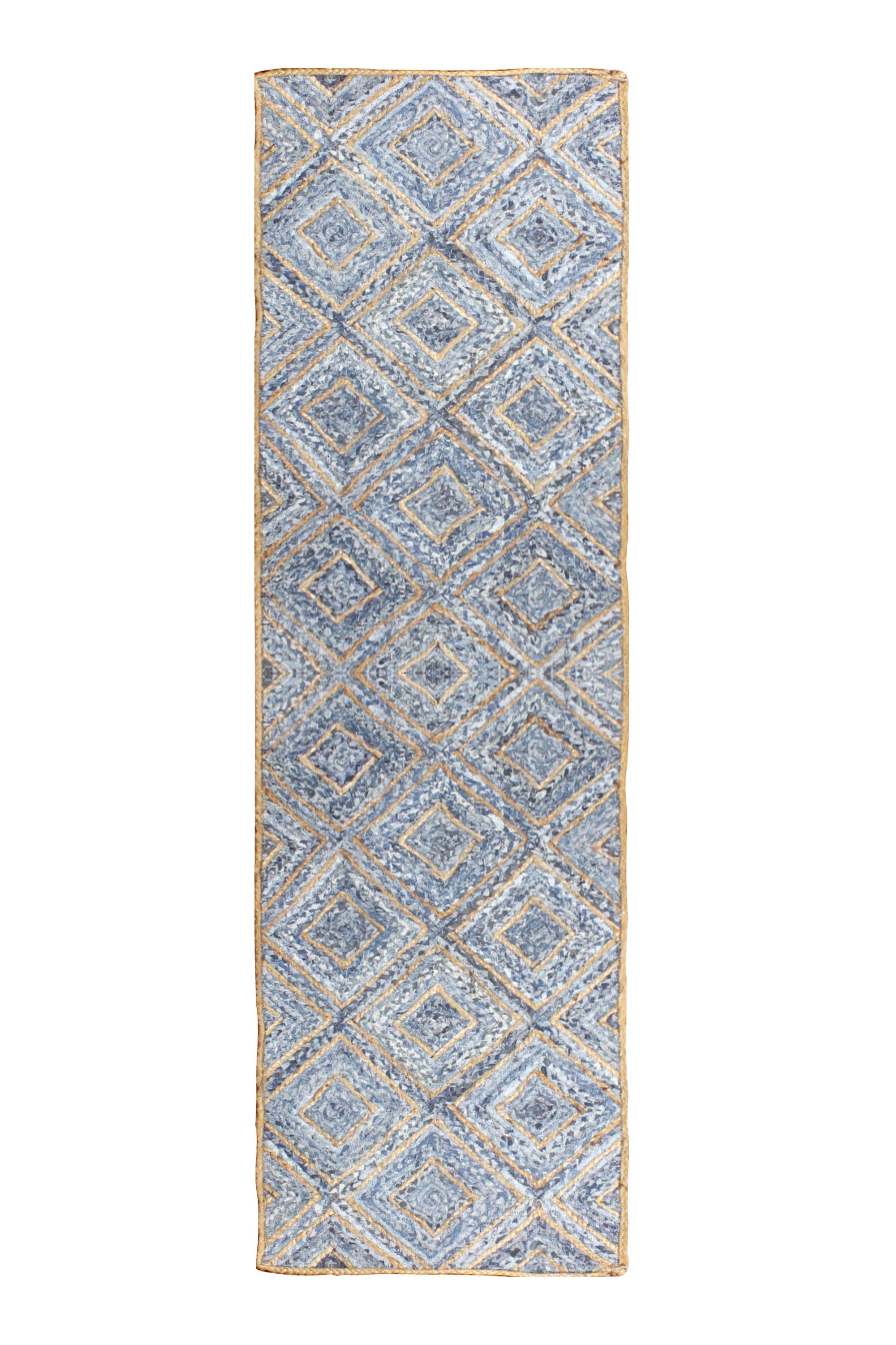 Handmade Geometric Blue Jute Rug Home Decor Dining Room Carpet Outdoor