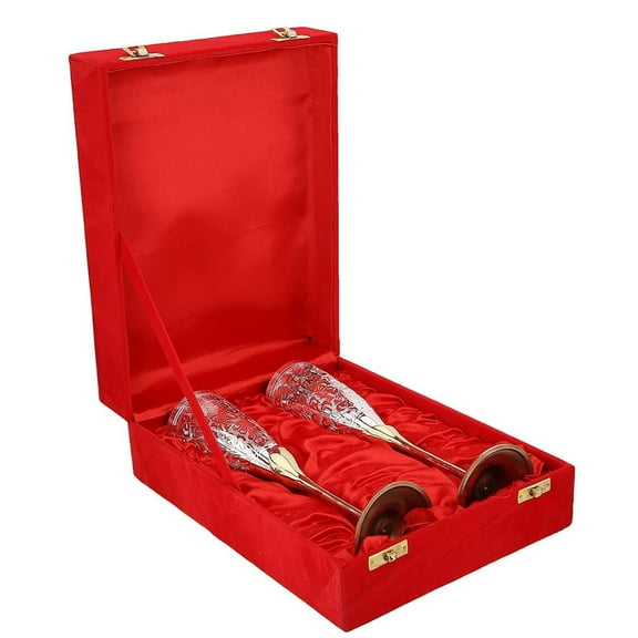 Handmade German Brass Cocktail Glass Set 2 Pieces Silver Gold Plated 25 CM 10 Inch Capacity Elegant Wine Set Perfect Gift Item