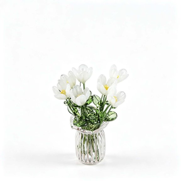 Handmade Glass Artificial Flower Arrangement, Small Desktop Decorative Bouquet, Creative Home Office Ornament, Long-Lasting Beautiful Desk Gift