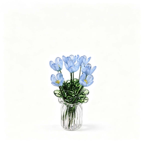 Handmade Glass Artificial Flower Arrangement, Small Desktop Decorative Bouquet, Creative Home Office Ornament, Long-Lasting Beautiful Desk Gift