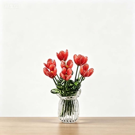 Handmade Glass Artificial Flower Bouquet, Exquisite Handmade Glass Artificial Flower Bouquet, Mini Floral Arrangement Ornament, Fresh Desktop Decor for Home Bedroom Wedding Festival Gift Display
