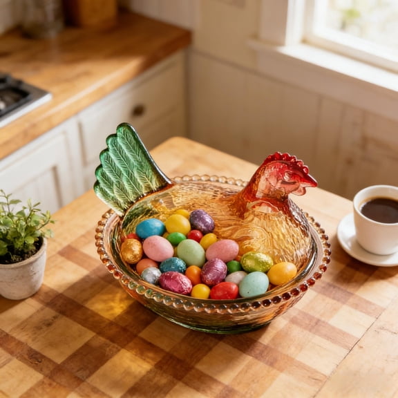Handmade Glass Easter Candy Dish, Decorative Candy Jar with Lid, Premium Easter Table Centerpiece for Easter Parties, Home Decor, Easter Basket Stuffers